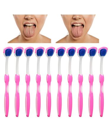 10-Piece Silicone Tongue Scraper Set - Dual Action Oral Hygiene Tool for Adults & Kids - Long Handle Pink - Buy Online on SooperMarket.com