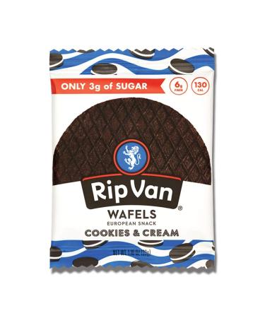 Rip Van Wafels Cookies & Cream Stroopwafels - Healthy Snacks - Non GMO Snack - Keto Friendly - Office Snacks - Low Sugar (3g) - Low Calorie Snack - 12 Pack