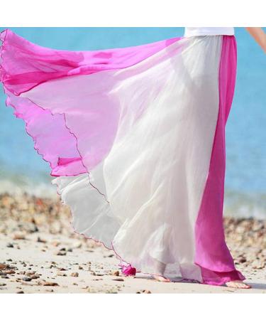 Sanahy Women's Gradient Chiffon Maxi Skirt - Hot Pink | Full/Ankle Length, Elastic Pleated Retro Style - Buy Online on SooperMarket.com