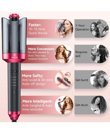 Automatic Curling Iron - 1 Large Rotating Barrel 4 Temp Settings Anti-Scald & Anti-Tangle Fast Heating Hair Curler - Perfect for International Shipping - Buy Online on SooperMarket.com