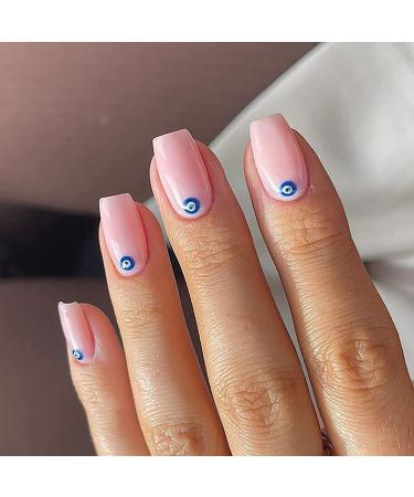 24 Pcs Glossy Press on Coffin Nails for Women - Pink Eye False Nail Set with Glue - Buy Online on SooperMarket.com