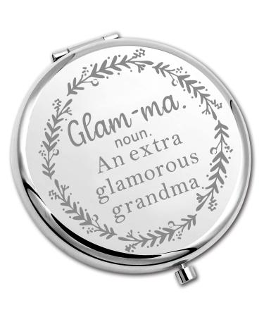 PLITI Grandma Compact Mirror from Grandchildren Grandma Birthday Gift Funny Glamma Definition Pocket Mirror (Glamma Noun MM)