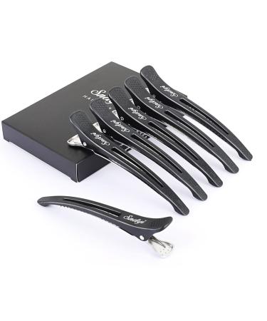 Hair clips hairdressing hair clips for styling and cutting compartment clamps hairdresser hair clips hairdresser with silicone band large hair clips for thick & thin hair - 6 packs 6 blacks