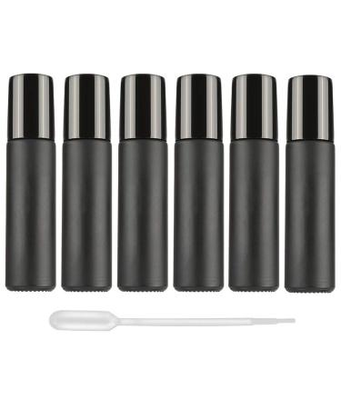 Essential Oil Roller Bottles, 6Pcs 10ml Black Glass Roller Bottles Vials Containers with Metal Roller Ball and black cap for Essential Oil Aromatherapy Perfume Cosmetic Skincare Liquid, 1 Dropper