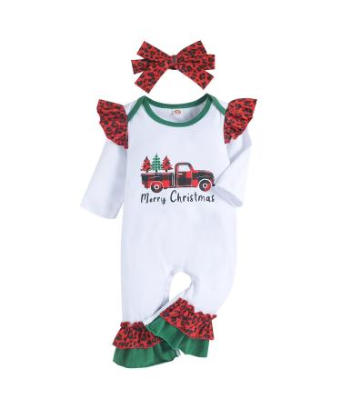 Loalirando Baby Girl Boy Christmas Romper Jumpsuit Overall Newborn Toddler Xmas Outfit Clothing One Piece My First Christmas 6-9 Months White 60 - Tree & Truck