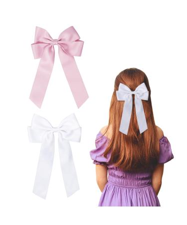 2 Pack Bow Hair Clips Pink Hair Bows for Women Girls Large Bow Clips Hair Barrette Hair Accessories(White Cherry Pink) White CherryPink
