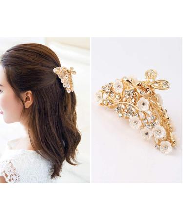 Vintage Metal Rhinestone Hair Claw with Imitation Pearl - Large Size Hair Clip for Women (Gold-A) - Buy Online on SooperMarket.com