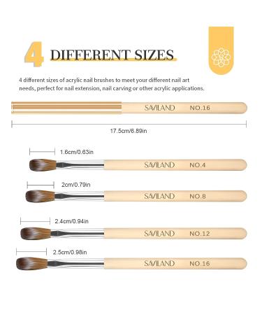 Saviland 4PCS Kolinsky Acrylic Nail Brush Set - Sizes 4/8/12/16 for Acrylic Application & Extensions - Professional Acrylic Powder Brushes for 3D Nail Art DIY - Buy Online on SooperMarket.com