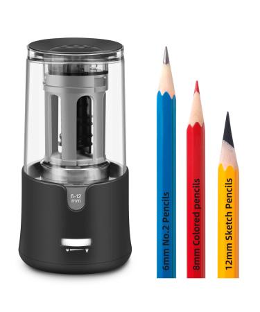 Electric Pencil Sharpener  Super Sharp Pencil Sharpener for Colored Pencils  Auto Stop  Fast Sharpen Pencil Sharpener Plug in for 6-12mm No.2/Colored/Sketch Pencils  Suit for School  Office (Black)