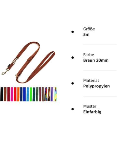 Adjustable Dog Leash for Large Dogs - Double Leash 5m Length Brown 20mm | International Shipping - Buy Online on SooperMarket.com