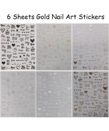 6 Sheets Heart Nail Art Stickers - 3D Self-Adhesive Valentine's Day Decals for Manicure Decoration - Buy Online on SooperMarket.com
