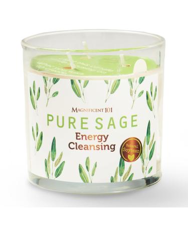 Magnificent 101 aromatherapy candles made of pure sage - 14 ounces - 56 hours of burning time |Very natural and organic soy wax glass candle for energy cleaning cleaning manifestation.14 oz glass