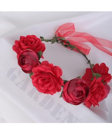 Wiwpar Red Rose Floral Crown Headband - Adjustable Flower Wreath Garland for Wedding & Party Women s Hair Accessory - Buy Online on SooperMarket.com