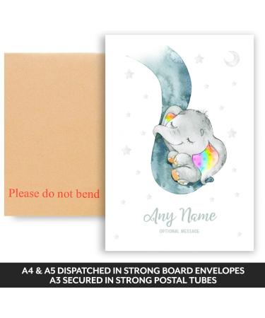 Personalised Rainbow Baby Gifts - DUMBO Elephant Wall Print | New Baby Gift for Birth, Birthday, Christening | Keepsake Nursery Decor - Buy Online on SooperMarket.com