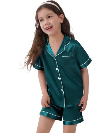 SWOMOG Kids Silk Pyjamas Set for Boys and Girls | Short Sleeve Satin PJs | Green | Ages 8-9 Years - Buy Online on SooperMarket.com