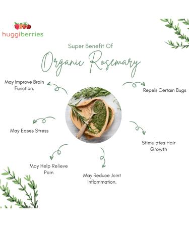 Huggiberries Organic Rosemary Leaves-Spice 3.5 OZ (100g) - Pure High Aromatic Flavor for Meat, Vegetables & Soup | USDA Approved, GMO & Gluten Free, Raw Vegan - Immunity Boosting & Wellness Support - Buy Online on SooperMarket.com