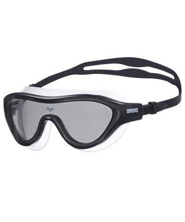 Arena the one mask anti-fog swimming mask for adults swimming mask with large glasses UV protection self-adjusting nose bridge orbit proof seals black (smoke-black-black) single