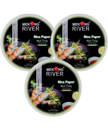 Lyan Mekong River Banh Trang Vietnamese Rice Paper Round 16cm - 300g - Pack of 3 | Gluten-Free | Vegan | Halal | 100% Natural Rice Paper - Buy Online on SooperMarket.com