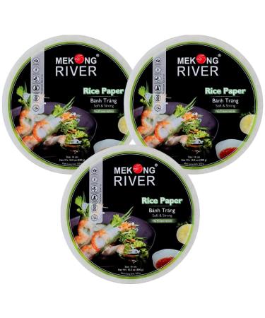 Lyan Mekong River Banh Trang Vietnamese Rice Paper Round 16cm - 300g - Pack of 3 | Gluten-Free | Vegan | Halal | 100% Natural Rice Paper