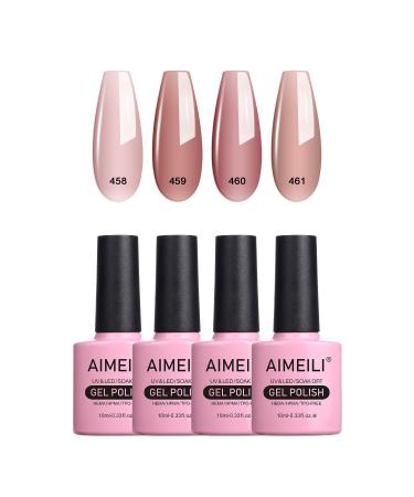 AIMEILI Gel Nail Polish Set Nude Gel Polish Set Soak Off UV LED Glossy Nail Salon Set Gel Varnish Nail Art Manicure Pedicure - Long Lasting & Easy to Apply 4pcs X 10ml - Kit21 KIT4-21 10 ml (Pack of 4)
