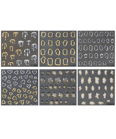 Dornail 6 Sheets 5D Crystal Nail Stickers | Irregular Geometric Frames & Heart Designs | Self-Adhesive Nail Art Accessories for Women - Buy Online on SooperMarket.com