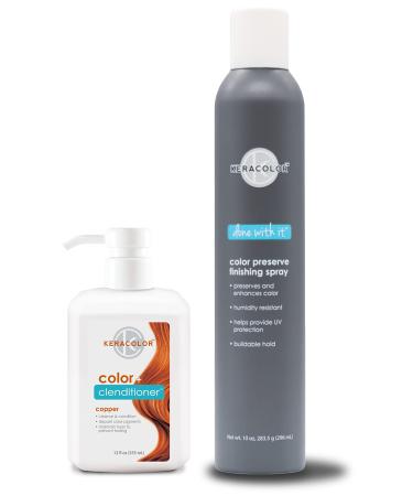 KERACOLOR Kit of 3-in-1 (Cleanse + Conditioner + Color) Copper Semi-Permanent Hair Dye and Finishing Hair Spray 10oz