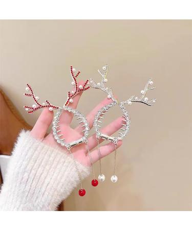 Rhinestone Tassel Ponytail Hair Claw Hair Bun Clip Tassel Ponytail Hair Clips Rhinestone Ponytail Holder Christmas Antlers Pearl Sparkling Diamond Tassel Hair Clips for Women (2pcs-B) - Buy Online on SooperMarket.com
