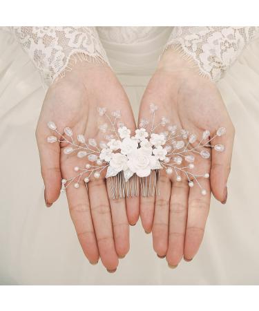 Edary Bridal Wedding Hair Comb | Silver Flower Headpiece with Rhinestones & Crystals - Elegant Hair Accessories for Women & Girls - Buy Online on SooperMarket.com