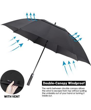 NINEMAX 62 Inch Large Golf Umbrella - Windproof Double Canopy Vented Oversized Adult Umbrella in Black - Buy Online on SooperMarket.com