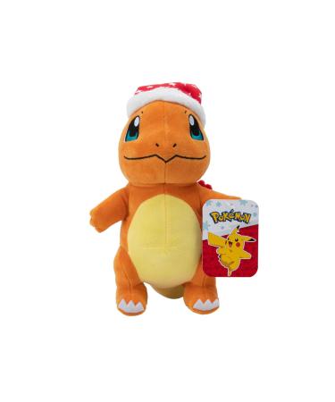 Pok mon Official & Premium Quality 8-inch Holiday Charmander Plush with Santa Hat - 8-Inch Charmander Plush with Unique Accessory Charmander with Santa Hat
