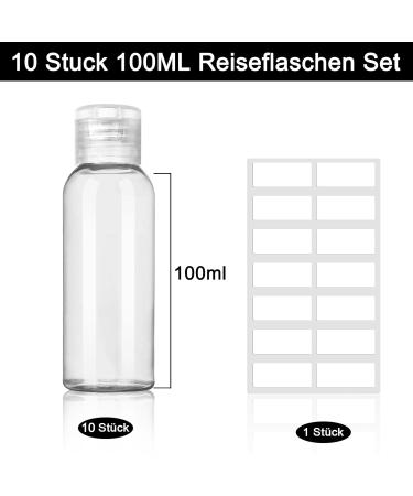 Kornerain 10stk 100ml Travel Bottle Set - Transparent Bottles for Shampoo Conditioner & Lotion - Perfect for Hand Luggage - Buy Online on SooperMarket.com