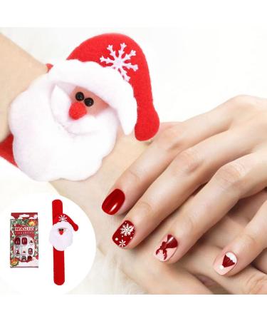 Vatocu Christmas False Nails Short Red Press on Nails Snowflakes Elk Fake Nails Snowman Acrylic Stick on Nails for Women and Girls(24pcs) J