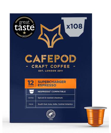 CafePod Coffee Pods Nespresso Compatible Supercharger Espresso 108 Aluminium Capsules Supercharger 108 Count (Pack of 1)