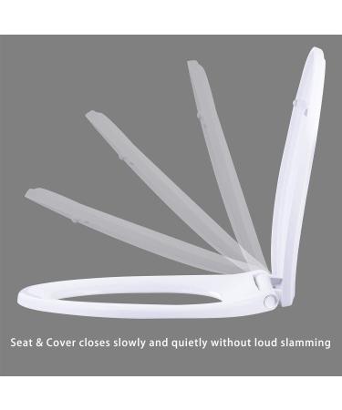 Hibbent Premium One Click Elongated Toilet Seat with Cover - Easy Installation, Quick-Release, Soft Closed - Stable Hinge Design - 18.5'' White Color - Buy Online on SooperMarket.com