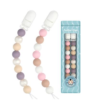 Kowlone pacifier chain young girls silicone dummy clips pacifier strap pacifier chains pacifier clips holder for baby shower 2-pack (pink) a: pink