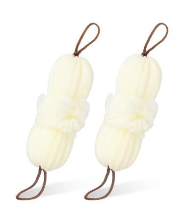 Toplive 2Pcs Bath Shower Loofah Sponge Long Stretch Back Sponge Exfoliating Back Scrubber for Shower for Women and Men (White+White)