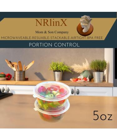 NRLinX 5 oz. Plastic Condiments Containers with Hinged Lids - 50 Sets | Multipurpose Small Sauce Cups for Dip, Dressing, Jello Shots - Buy Online on SooperMarket.com