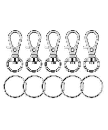 Paxcoo 100 Pcs Metal Swivel Lanyard Snap Hook with Key Rings (Silver)