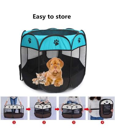 Blumoo Portable Pet Playpen - Indoor/Outdoor Foldable Dog Playpen with Mesh Shade Cover | Travel Dog Play Tent for Puppies/Cats/Rabbits - Blue (S 28x28x18) - Buy Online on SooperMarket.com