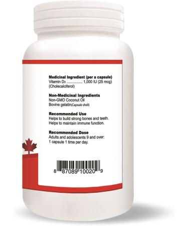 Nutridom Vitamin D3 with Coconut MCT Oil - 1 000IU (25mcg) per serving (500 Softgels) Supports Immune Fuction Muscle & Bone Health Non-GMO Gluten Free Made in Canada - Buy Online on SooperMarket.com