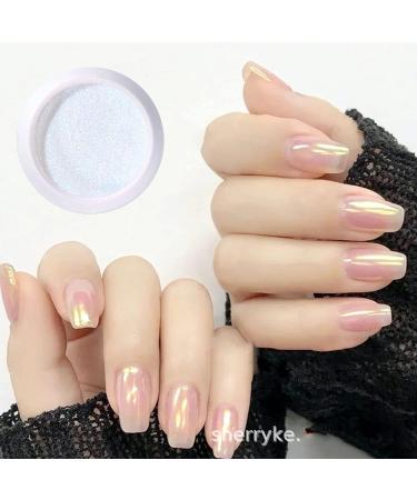 White Pearl Chrome Nail Powder - Iridescent Mirror Effect Aurora Metallic Holographic Pigment for DIY Manicure Nails - Buy Online on SooperMarket.com