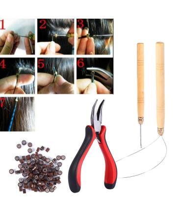 Filfeel Hair Extensions Tool Set - 100 Microring Pearls Hook Needle Tension Loop & Pliers for Seamless Extensions - Buy Online on SooperMarket.com