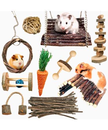 Hamster Kielzeuge 10 pieces guinea pig toys natural wooden dumbbells Exercise Bell rollers Dental care molar molar molar toy toys for rats chinchillas toys accessories Small animals Kielzeug-Set B