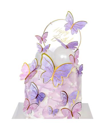 Cake Decorations Butterfly Cupcake Toppers 3D Butterfly Happy Birthday Cake Topper Cupcake Toppers for Girls Women Wedding Cake Toppers Baby Shower CupcakeToppers. (B)