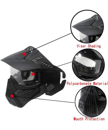Independent Tactical Paintball Mask for Airsoft BB Hunting CS Game - Impact Resistant Full Face Gear with Goggles for Outdoor Activities - Black/Clear Lens - Buy Online on SooperMarket.com