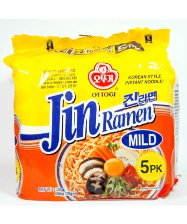 Ottogi Jin Ramen Mild Spicy Korean Instant Noodles Ramyun 120g (Pack of 10) - Buy Online on SooperMarket.com