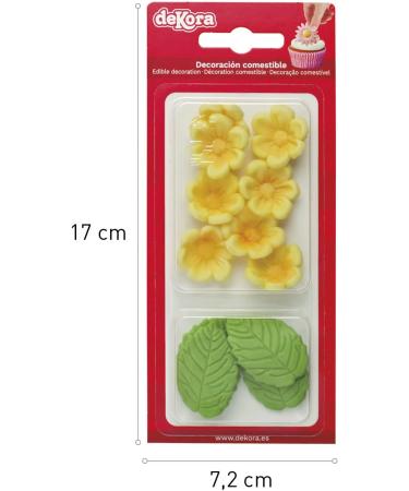 Dekora - Box of 8 Yellow Sugar Flowers and 5 Green Leaves - Edible Cake Toppers - Sugar Cake Decoration for Birthday Cakes - Buy Online on SooperMarket.com