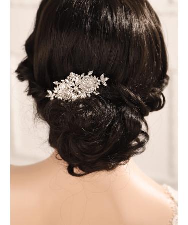 Missgrace Crystal Rhinestone Flower Hair Comb - Silver Bridal Hair Accessory for Wedding, Prom, Women and Girls - Buy Online on SooperMarket.com