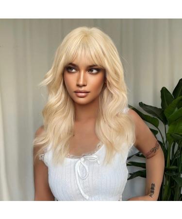 Allbell Long Wavy Blonde Wig for Women with Bangs - Heat Resistant Synthetic Hair Replacement - Buy Online on SooperMarket.com