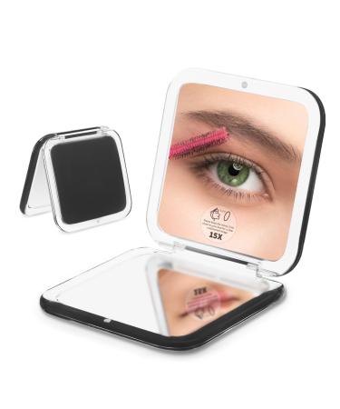 LONTAN Compact Mirror Travel 15X Magnifying Mirror Black Pocket Mirror Small Magnifying Mirror Compact Mirror for Handbag Small Makeup Mirror Gifts for Girls Square 8.5cm x 8.5cm